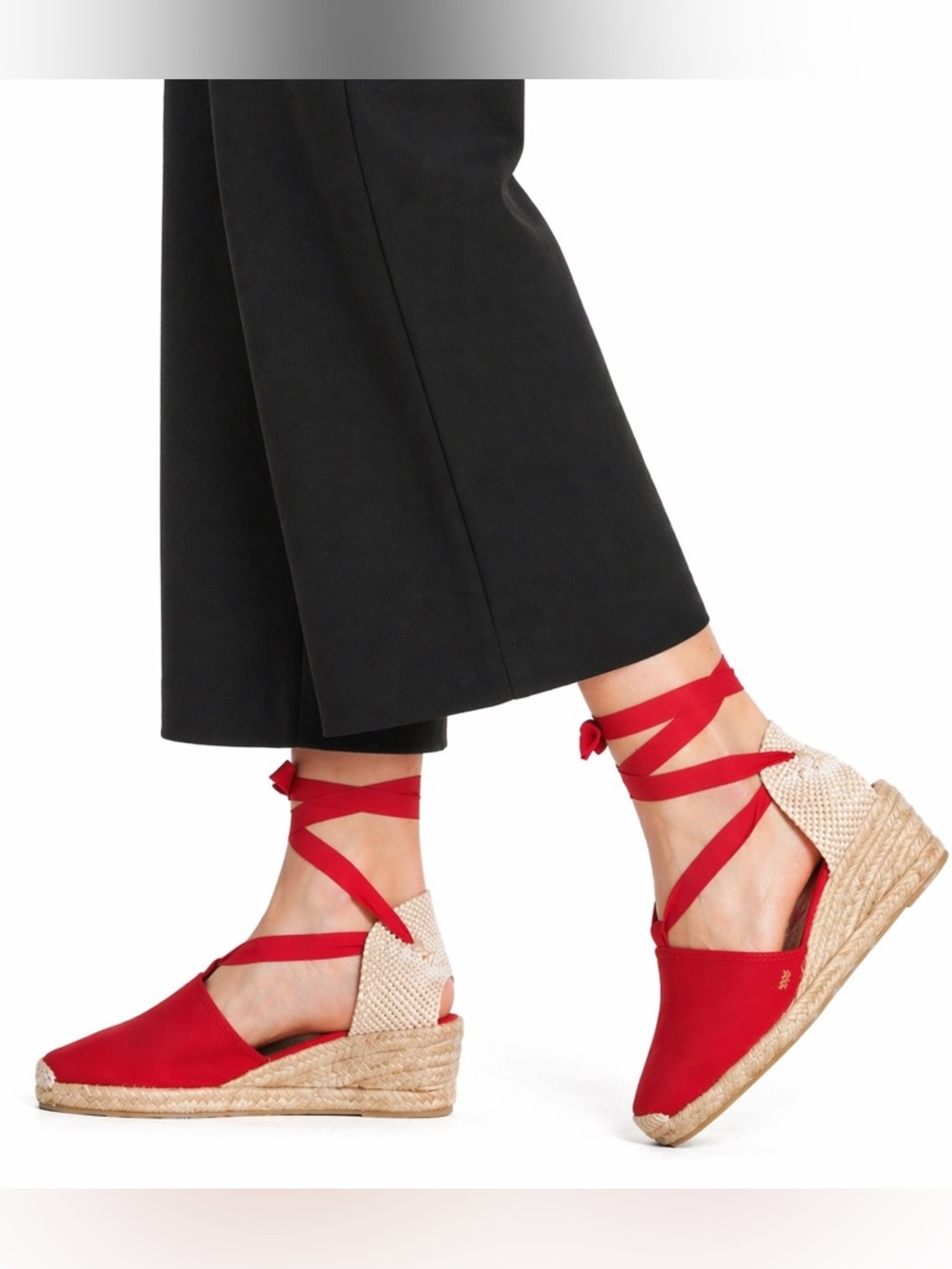 Viscata Escala Wedge Canvas Espadrille Sandals Lace-up Cotton Coastal Red